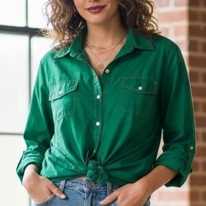 Tommy Hilfiger $80 XL Green Long Sleeve Button Up Collared Pockets 100% Cotton‎